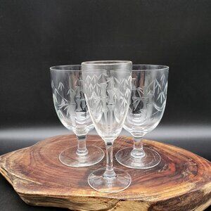 Sasaki Bamboo Water Goblets Set of 2 + 1 Sherry Glass Smooth Stem Clear VTG